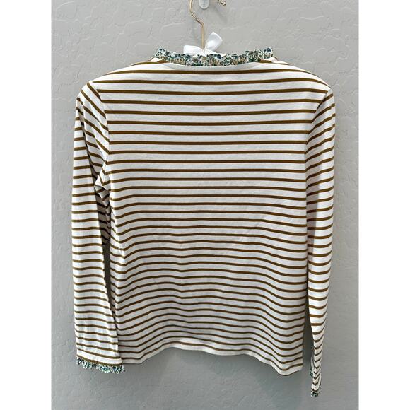 CYRILLUS Breton Stripe Liberty Fabric Floral Ruffle French Cotton Top | Size 12 - Picture 5 of 8